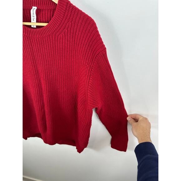Athleta Cascades Crew Sweater Red Chunky Knit Wool Blend Size Large - Picture 10 of 12